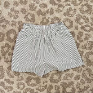 Grey stripe linen shorts